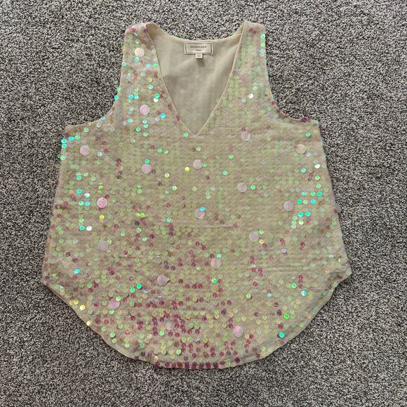 Moulinette Soeurs Anthropologie cream sequin v-neck tank top size 6 - Picture 5 of 12